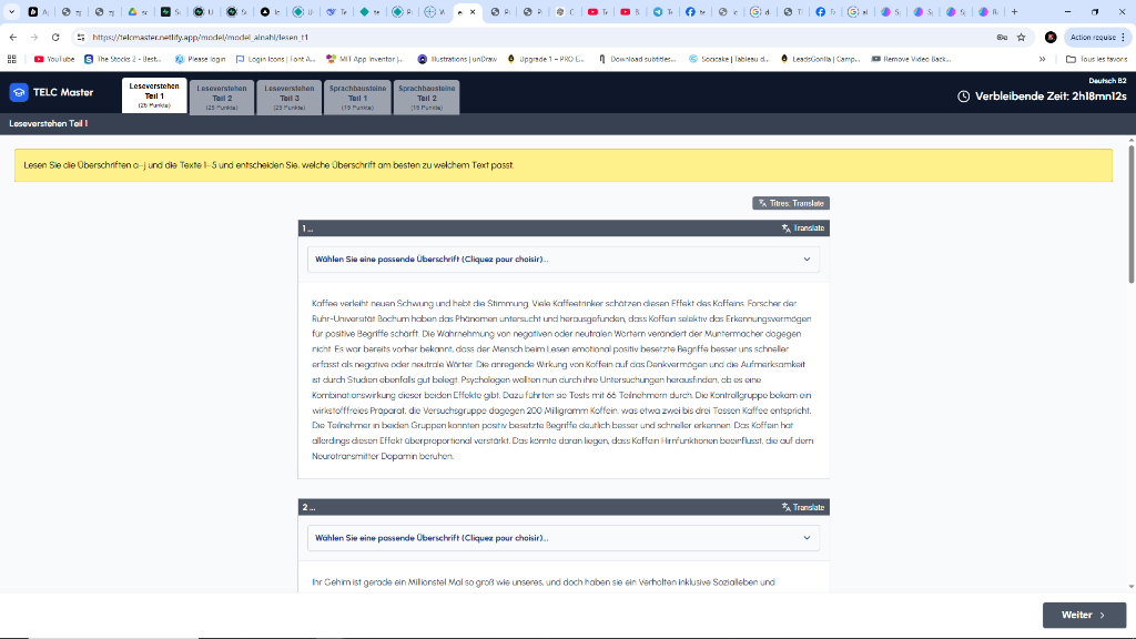 Exemple d'examen officiel TELC B2 - Lesen Teil 1